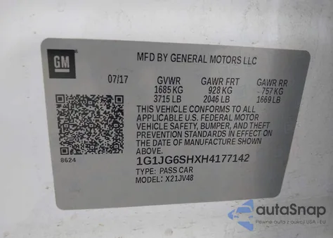 2017 Chevrolet Sonic Lt Auto from USA, damaged, VIN 1G1JG6SHXH4177142